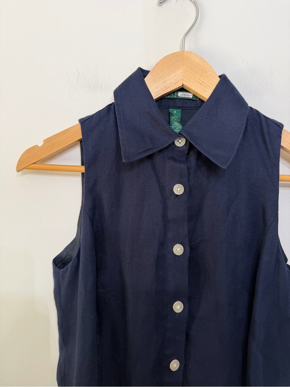 Lauren Ralph Lauren Navy Blue Linen Sleeveless Button Down Dress CBK Women’s  4 - Picture 3 of 9